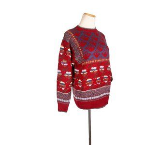 Vintage Answers by Riddles Size M Red Pullover Sweater Patterned Acrylic